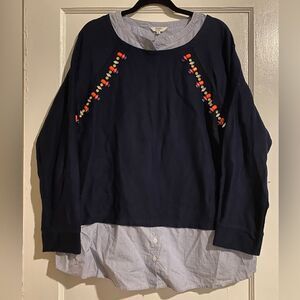 NWOT Crown & Ivy Striped Button Down Bejeweled Sweater Combo Top